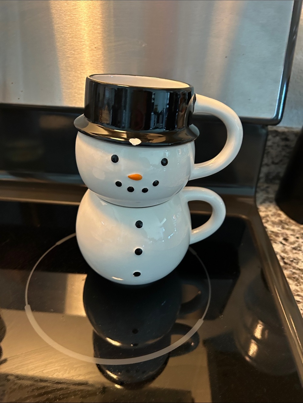 Snowman Ceramic Stacking Mug Set - White and Black